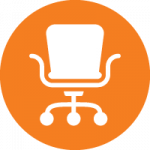 Icon of an office chair inside of an orange circle