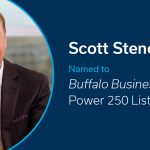 Headshot of Scott Stenclik next to text that reads Scott Stenclik Named to Buffalo Business First's Power 250 List
