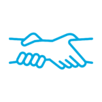 Blue outline of two people holding hands
